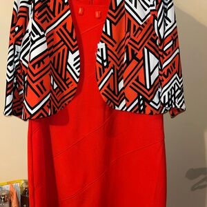 Orange Dress with Geometric Blazer